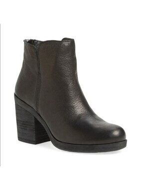 Lucky Brand Orsann Women 8.5 Black Leather Ankle Boots Block Heel Biker Fairy